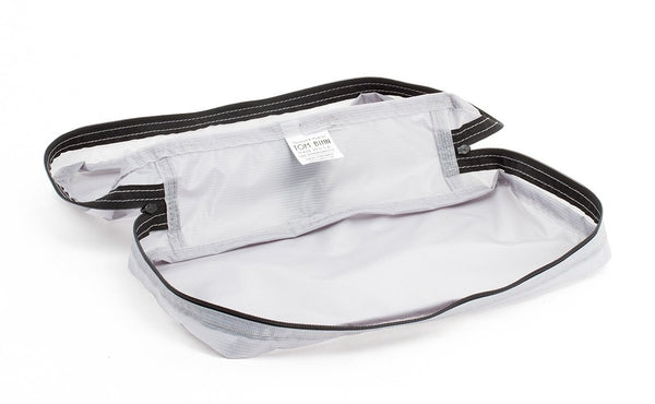 An empty and open Northwest Sky (light grey) Aether End Pocket Aeronaut 30 Packing Cube.